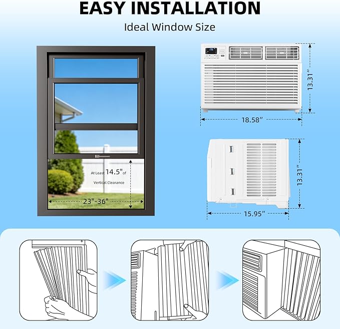 Antarctic Star 8,000 BTU Window Air Conditioner, Window AC Unit Cools up to 350 Sq.Ft., 6-in-1 Modes with Remote Control, Easy to Install & Energy Saving, White