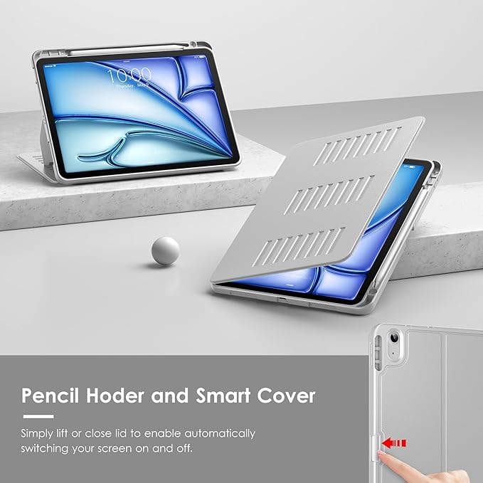 VIKESI Case for iPad Air 11-inch with M4 / M3 / M2 Chip 2026/2025/2024 and for iPad Air 5th/4th Gen 10.9 Inch 2022/2020,Multiple Angles Stand Cover,Soft Back,Pencil Holder,and Auto Sleep/Wake,Gray