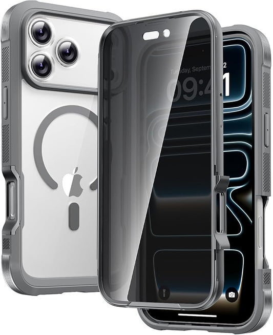 Diaclara Magnetic Designed for iPhone 17 Pro Max Case Full Body Bumper,[Compatible with MagSafe] Military Drop Proof Cover with Built-in Privacy Screen Protector,Grey Titanium