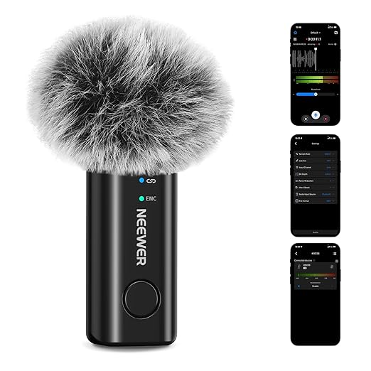 NEEWER KM23B Wireless Lavalier Microphone Bluetooth App Control, Compatible with iPhone Android Phone 8Hrs Battery Vocal Enhancement Noise Cancellation Volume Adjustment Low Cut for Streaming Vlogging