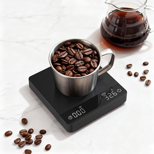 Mini Coffee Scale with Timer,Rechargeable Espresso Scale with Auto Timing, Ratio,Flow Rate Display,2kg/0.1g High Precision,for Espresso & Pour-Over Coffee,Portable Metal Digital Kitchen Scale,Black