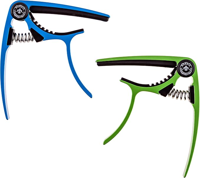 Guitar Capo (2 Pack) for Acoustic Guitars, Ukulele, Banjo, Mandolin, Bass - Made of Ultra Lightweight Aluminum Metal (1.2 oz!) for 6 & 12 String Instruments - Nordic Essentials (Green+Blue)