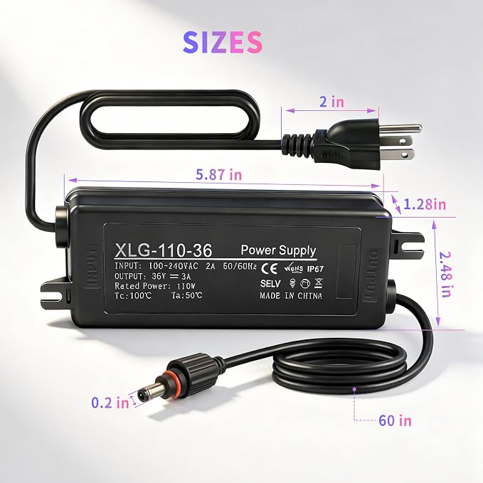 for Govee Permanent Outdoor Light 36V 3A Waterproof Power Adapter Charger Compatible with Govee H706A/H706B/H706C Replacement Power Supply Cord(Black)