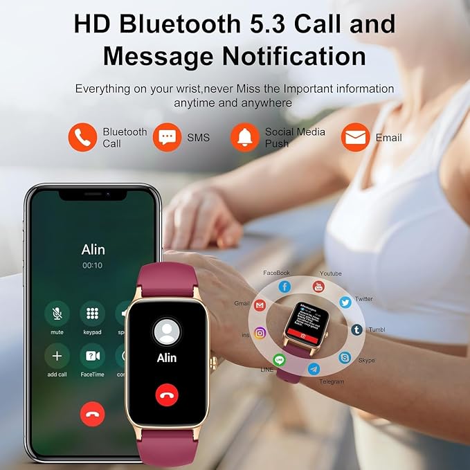 Jugeman Smart Watch for Men Women, 1.57" Smartwatch (Answer/Make Call), Fitness Tracker Red