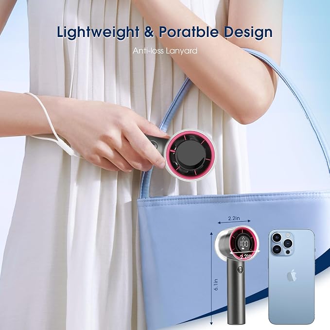 1-100 Speed Portable Handheld Turbo Fan, 【15000RPM】Ultra High-speed,Personal Hand Held Travel Fans,5000mAh Battery Rechargeable Mini Fans,Digital Display,Small Pocket Fan for Summer Essential Gift