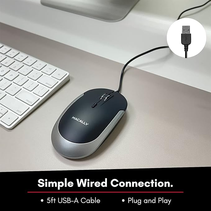 Macally Backlit Compact Keyboard and a Wired Computer Mouse, Sleek and Clean