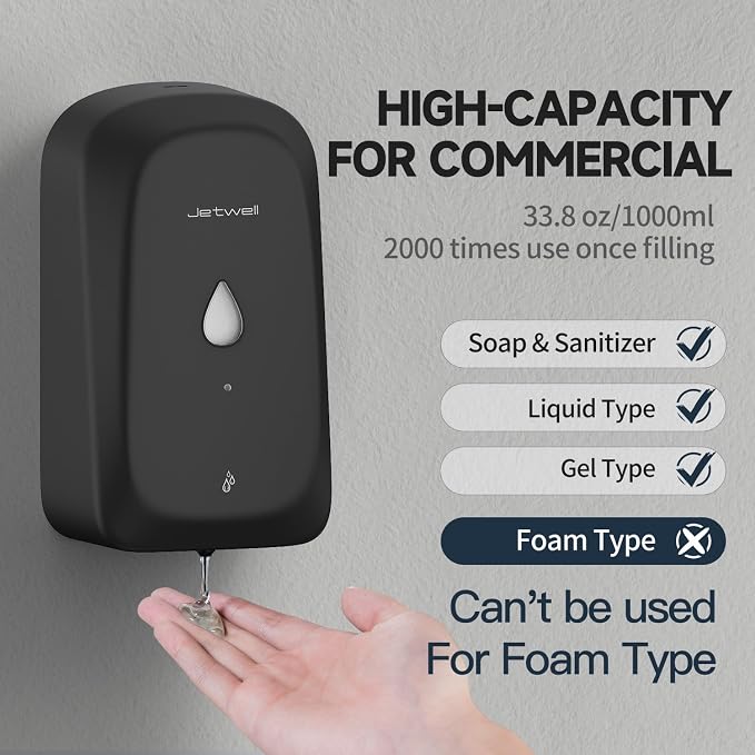 JETWELL Automatic Touch-Less Wall Mount Soap Dispenser and Multifold Paper Towel Dispenser Black