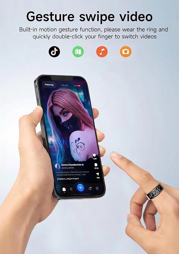 Smart Ring with LED Display，Fitness Tracker Ring, IP68 Waterproof Health Tracker Ring, Blood Oxygen & Heart Rate Monitor, Long Lasting Battery Sleep Ring for Women & Men