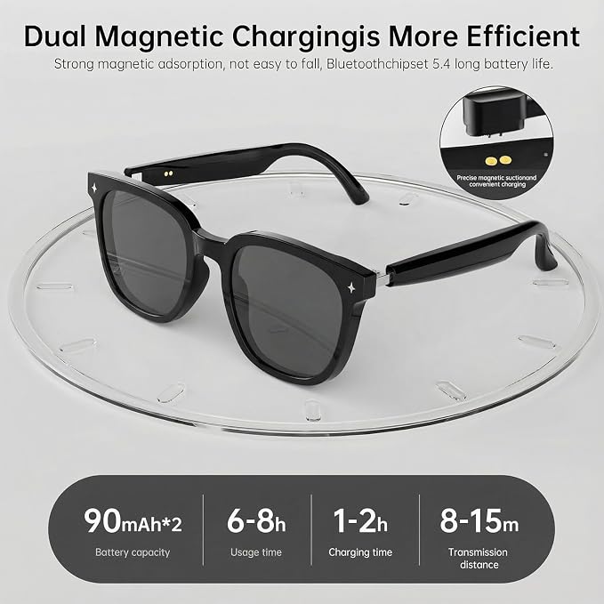 AI Smart Glasses for Men and Women with Chat GPT, Real Time Translation Glasses with 164 Languages,Sunglasses Music Playback, Hands-Free Calls, Open-Ear Audio for Travel, Meetings