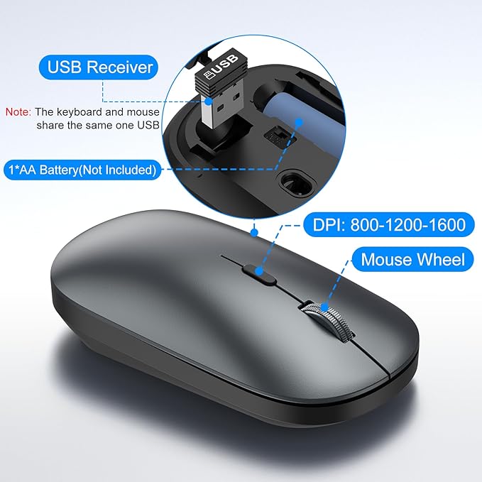 Wireless Keyboard and Mouse Combo, Full Size Keyboard and Mouse, Long Battery Life, Optical Mouse, 2.4G Lag-Free Cordless Mice Keyboard Set Ultra Slim Design for Computer, Laptop, PC, Mac, Windows