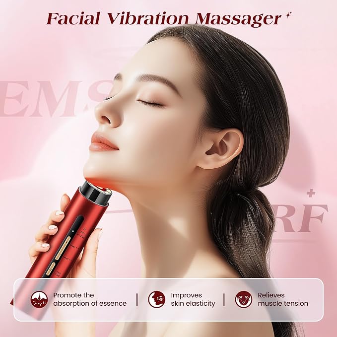 INTEO Microcurrent Facial Device, 3 Modes Red Light Therapy for Face and Neck, Skin Care Facial Massager Perfect Gifts for Women Men(Red)
