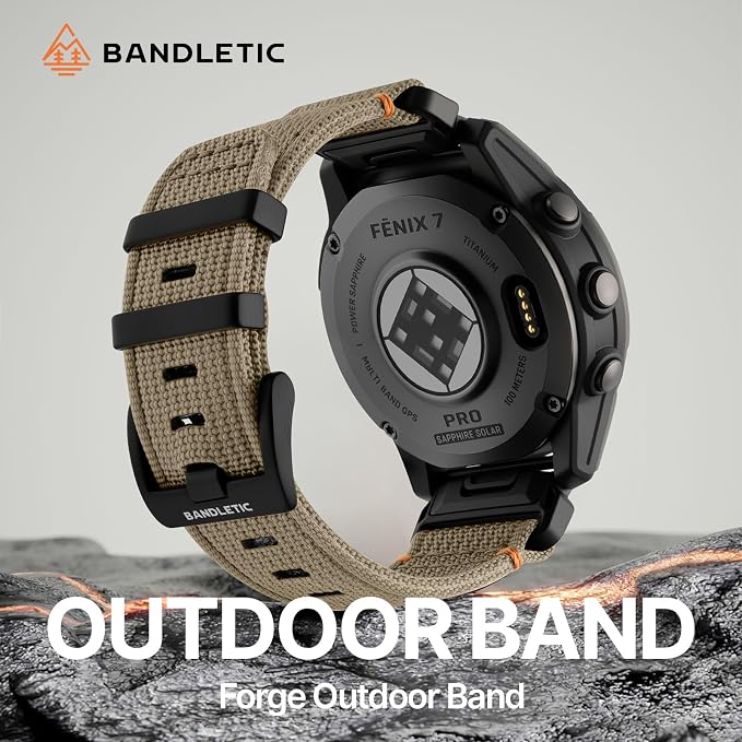 Bandletic Nylon Strap Compatible with Garmin Instinct 2 Watch Band - 22mm Quick Fit Rugged for Fenix 8 E 47mm/7 6 Pro/5 Plus/Instinct 3 E 45mm /Forerunner 965/955/945 /Approach S70/S62/S60/Epix Pro 2
