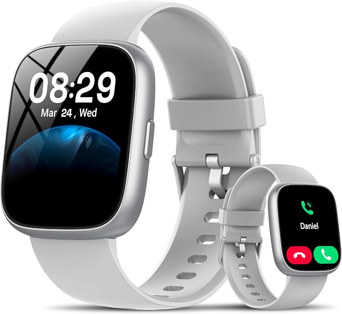 Smart Watch with Alexa Built-in, 1.83" HD Touchscreen Fitness Tracker with Bluetooth Calling, Fitness Watch with Heart Rate/Sleep Monitor/120+ Sports, IP68 Waterproof Smartwatch for Android iOS, Gray