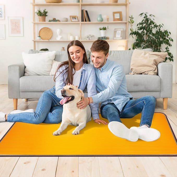 PVC 110V Heated Floor Mat Heater for Foot Warmer Under Desk 48 x 20 Inch Carbon Crystal Wood Stripe Electric Heating Carpet Pad Energy Saving Indoor Heated Rug for Home Office House Brown
