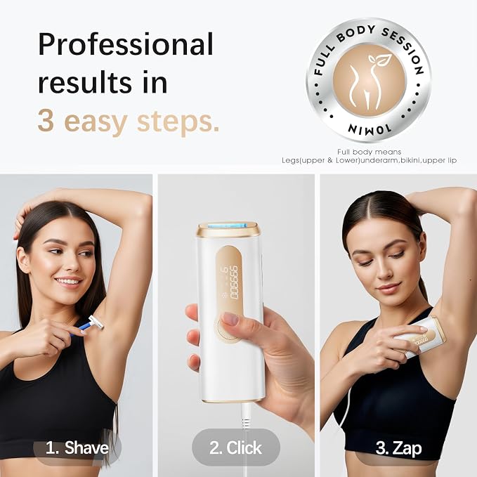 IPL Laser Hair Removal Device for Women & Men - Safe At-Home 45°F Ice-Cooling Contact for Painless & Long-Lasting Results, 86% Less Hair In 3 Weeks for Full Body & Face, Off-White