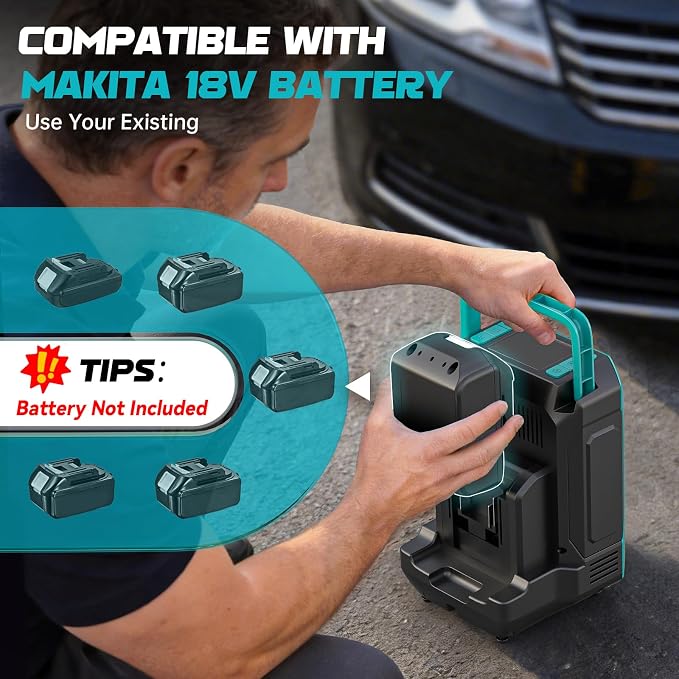DIYtoolifz Tire Inflator Portable Air Compressor Compatible with Makita 18V Battery, 160PSI Air Pump with Dual Digital Screen, Auto Shut-Off, 5X Faster Inflation & Deflation for Car, Motor (Tool Only)