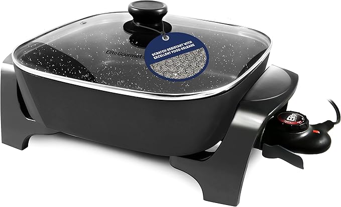Elite Gourmet EG6201 Extra Deep 12"x12"x3.2" (7.5Qt.) Scratch Resistant Dishwasher & ESB-301BF# Countertop Single Cast Iron Burner, 1000 Watts Electric Hot Plate, Temperature Controls