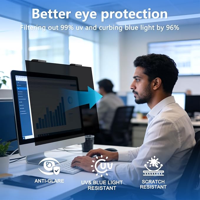 [2-Pack] 24 Inch Privacy Screen for Computer Monitor Privacy Screen Hanging Removable 16:9 Aspect Ratio, Anti Spy Anti Glare Blue Light, No Adhesive Easy Install 24in Computer Screen Privacy Shield