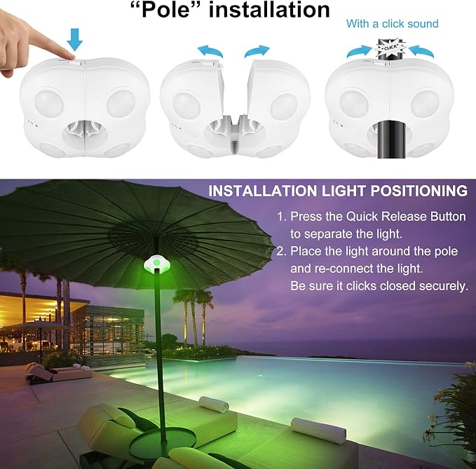BIGMONAT Battery Operated Patio Umbrella Light, Outdoor LED Table Umbrella Lights with Remote, 12 Color Changing Umbrella Pole Light with Timer and Dimmer, Wireless Tent Lights for Camping, White