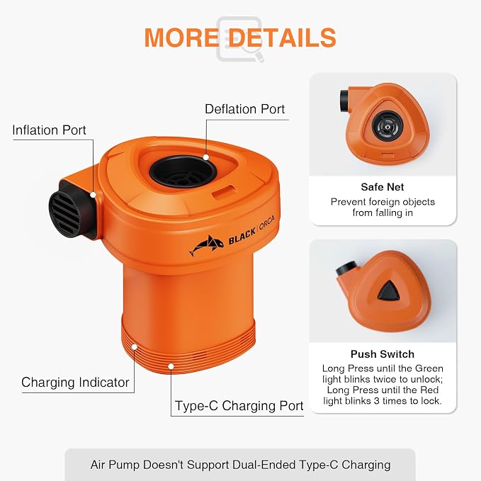 Portable Air Pump for Inflatables, 6 kPa Electric Air Pump with 4000 mAh Battery USB Rechargeable, Quick Inflate Deflate for Air Mattress, Pool Floats, Vacuum Storage Bags