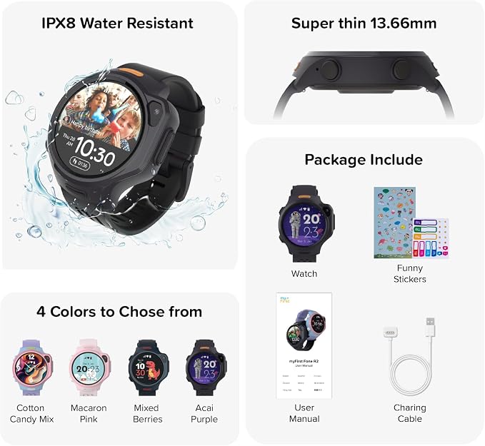 myFirst R2 Kids Smart Watch, 4G GPS Tracker with Video Calling, SOS Safety & Parent App Control, AMOLED Display, Heart Rate Monitor, 5MP Camera, Birthday Gift for Boys Girls Ages 5–12