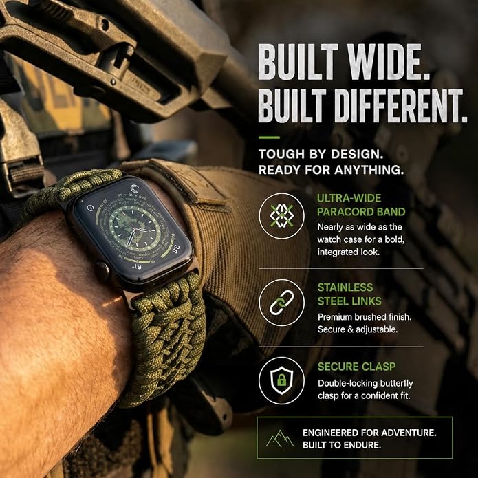 Tefeca Titan Series Paracord Band Compatible with Apple Watch Ultra 2/49mm, Series 10/46mm, 9/8/7/45mm, SE2/SE/6/5/4/44mm, and 3/2/1/42mm