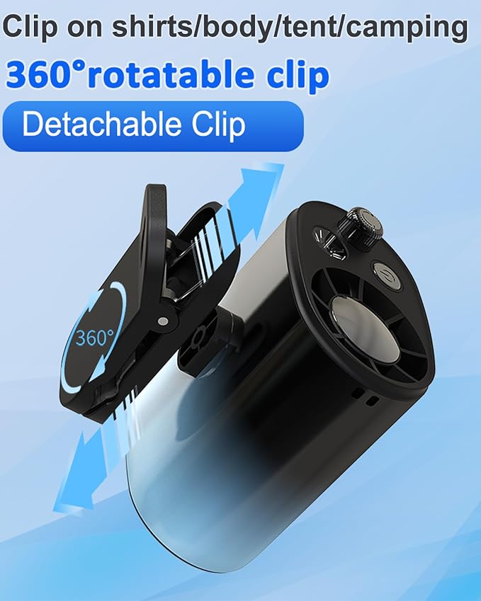 portable waist fan clip on with flashlight black and blue