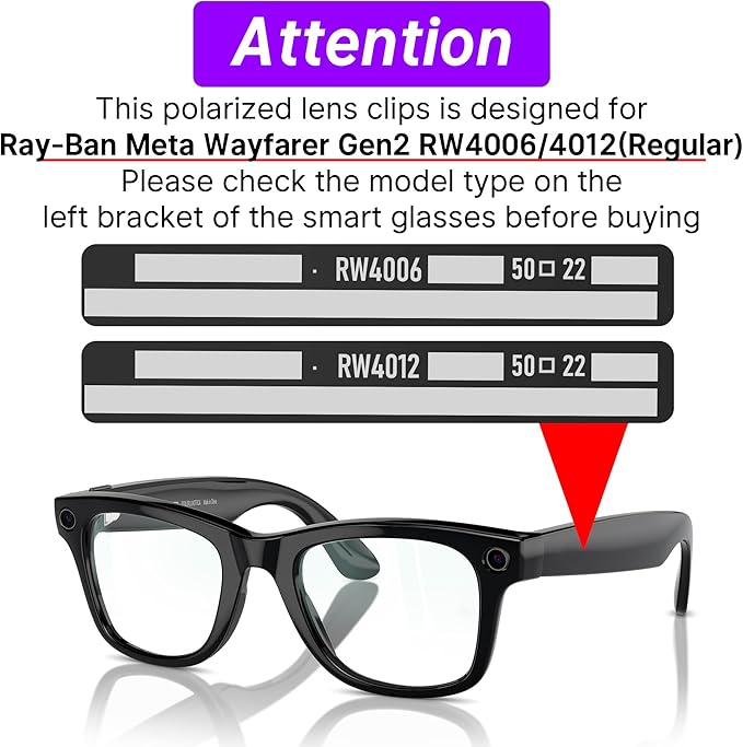 HiBloks 3Pcs Polarized Clip-on Compatible with Ray-Ban Meta Wayfarer & Gen 2 (RW4006/RW4012 Regular), Discoloration Clip for RayBan Meta Gen 2 Accessories (Black, Night Vision Yellow, Brown)