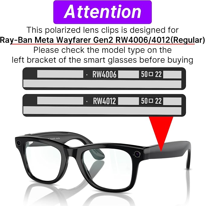 HiBloks 4Pcs Polarized Clip Compatible with Ray-Ban Meta Wayfarer & Gen 2 (RW4006/RW4012 Regular), Discoloration Clip for Rayban Meta Gen 2 Accessories (Dark Green, Night Vision Yellow, Black, Brown)