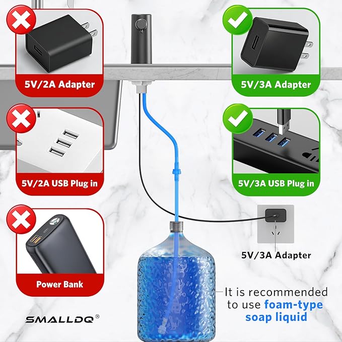 Automatic Sensor-Activated Built-in Foam Soap Dispenser for Kitchen Sinks, Plug-in Power Supply, Includes a 38-inch Silicone Extension Tube. Designed for Kitchens and Bathrooms (Dark Gray)