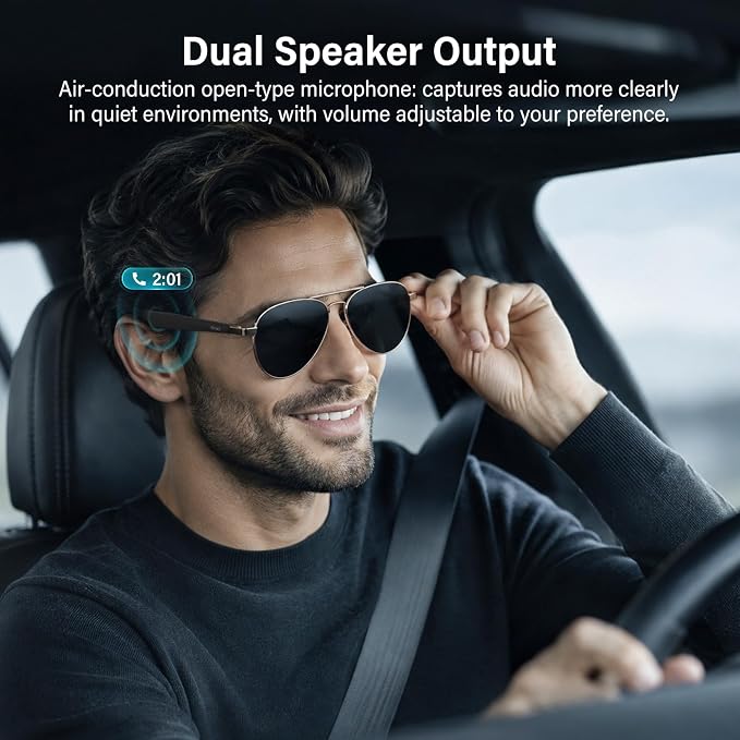 GetD AI Smart Glasses for Men Women with Classic Aviator, Nylon Polarized Bluetooth Sunglasses, Smart Sunglasses with ChatGPT AI Translation with for 145 Languages