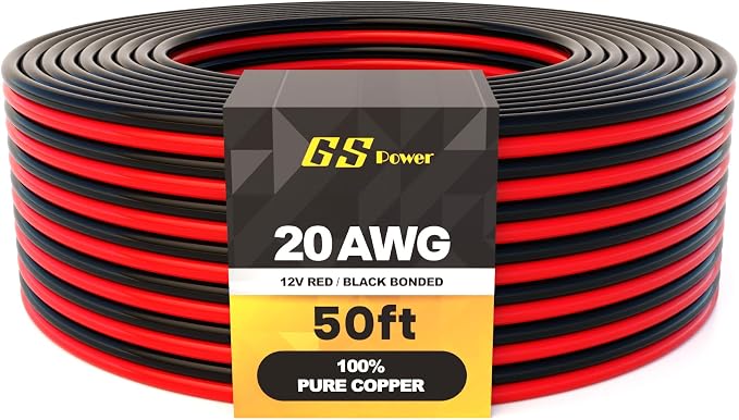 GS Power 20 Gauge Wire 50ft Oxygen Free, OFC Pure Copper Electrical 12v Low Voltage Speaker Wire Spool, 20AWG for Electric, Automotive, Trailer, Stereo, RC, Car, Home Theater, LED, Lamp Wiring