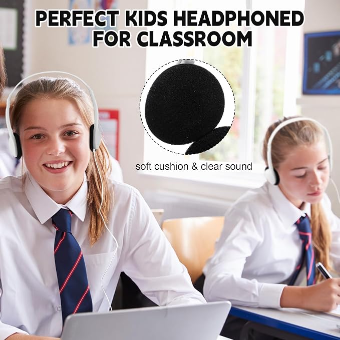 Konohan 30 Pack Headphones Bulk Headphone for School Classroom Student Wired Headphones Adjustable with 3.5 mm Jack for Adults (White)