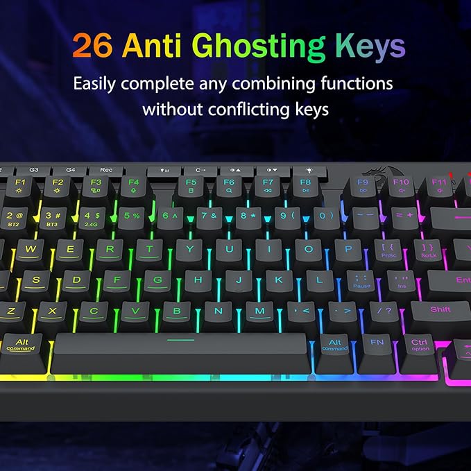 Redragon Wireless Gaming Keyboard, Bluetooth/2.4GHz/USB-C Wired, RGB Backlit, Portable 75% Mini Quiet Macro Membrane Keyboard, Rechargeable 4000mAh Battery, Anti-Ghosting for Win/MAC