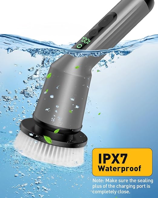 Shower Scrubber with Long Handle, Shower Cleaner Brush with 8 Floor Machine Pads, Cordless Electric Spin Scrubber for Cleaning with 2 Speed, Cleaning Supplies for Bathroom Bathtub Kitchen Floor Toilet