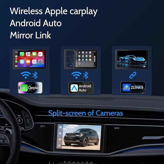 Haudio 7" Car Stereo Double Din Wireless Apple Carplay Radio Screen for Car Audio Receivers, Bluetooth 5.0 Car Play Android Auto Touchscreen, Channel RCA, Backup Camera, SWC, FM/AM|Car Audio Receivers