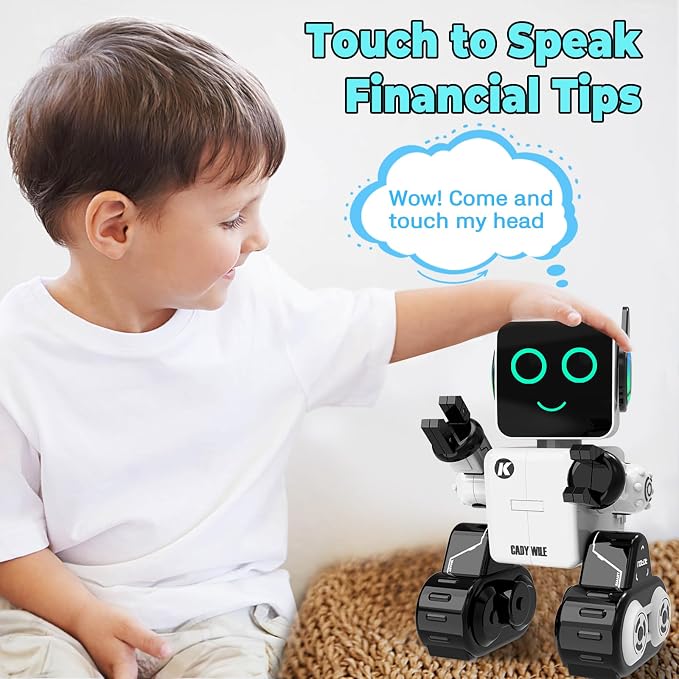 okk Robot Toys for Kids, Programmable Remote Control Robot, Interactive Toys with Coin Bank, LED and Tray, Walking Talking Singing Dancing Gift for Boys Girl（White）