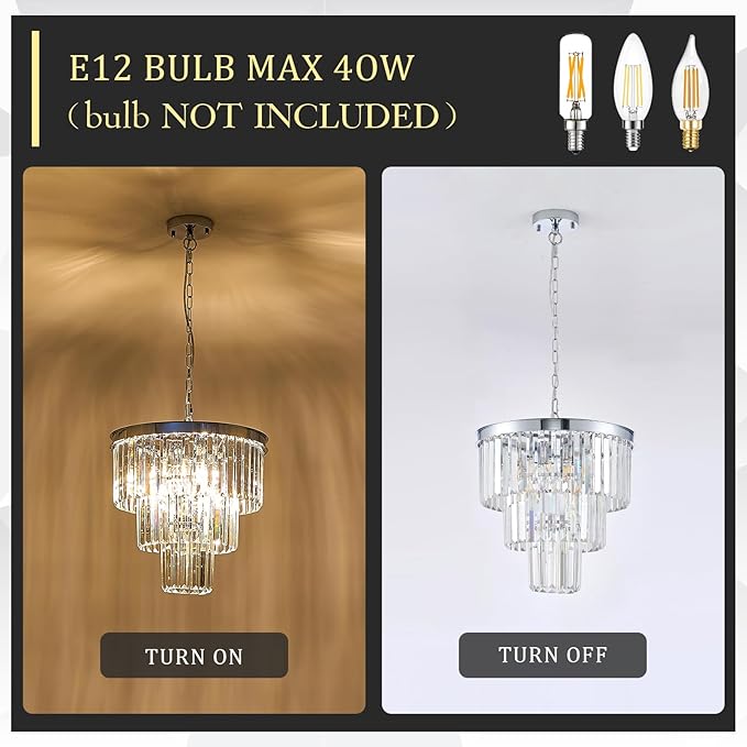 CATINER Modern Chrome Crystal Chandeliers 16" Small Pendant Light Luxury 3 Tiers 6-Light K9 Crystal Ceiling Pendant Round Light Fixture for Dining Room Entryway Kitchen Bedroom Closet