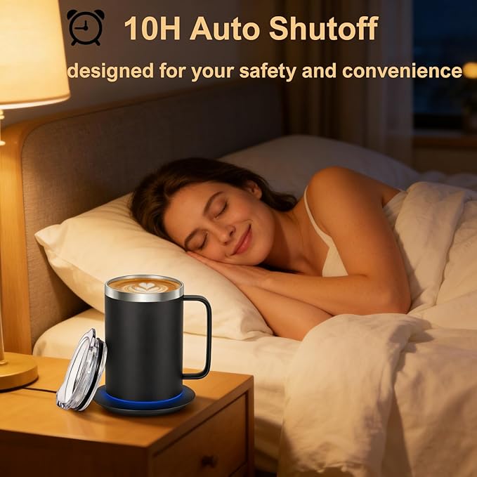 Coffee Warmer Mug Set for Desk, Self Heating Coffee Cup with Lid, USB Electric Coffee Mug with Temperature Control(Black-14oz)