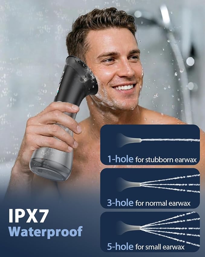 Safe Ear Wax Removal - Electric Ear Cleaner with 3 Pressure Modes, Effective & Easy to Use, IPX7, Automatic Powered Ear Wax Remover Home Ear Cleaning Machine