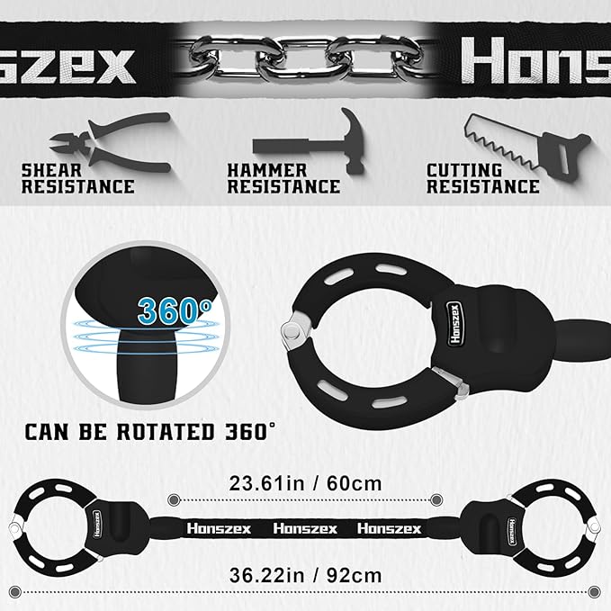 Electric Scooter Locks Anti Theft, E Scooter Phone Holder & Scooter Chain Lock with Key, Heavy-Duty Anti-Theft Lock with Waterproof Storage Bag, Accessories for Electric Scooters and Bicycles
