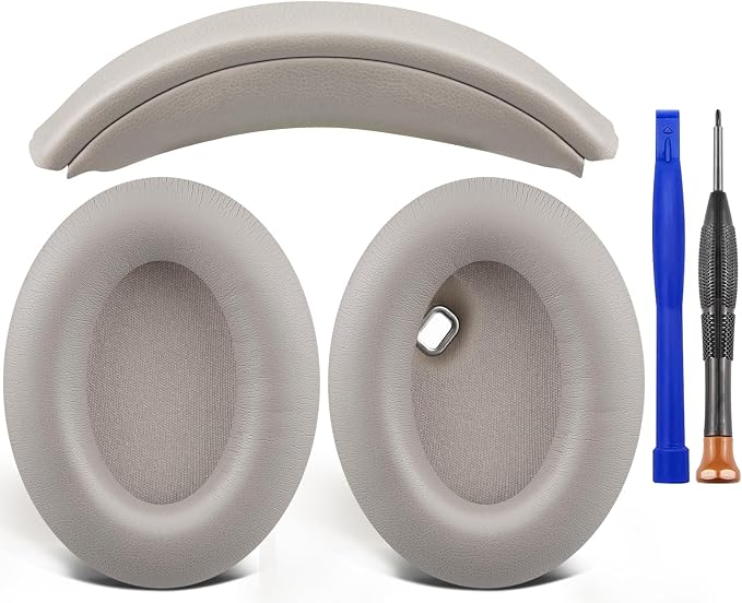 SOULWIT Ear Pads Cushions + Headband, Replacement Kit for Sony WH-1000XM4 (WH1000XM4) Over-Ear Headphones, Replacement Headstrap Pad & Earpads Repair Part - Silver