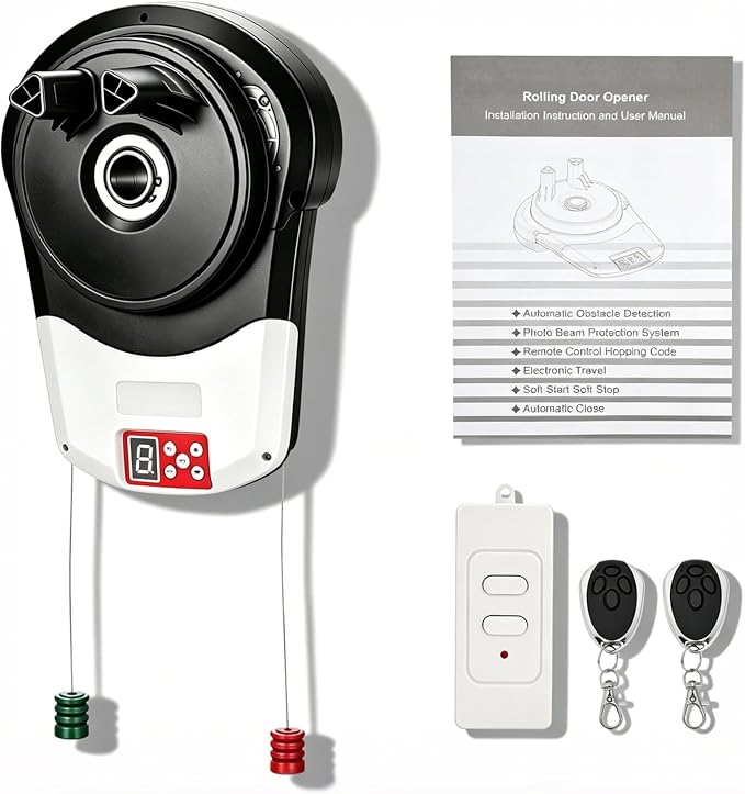 Roll Up Door Opener with 3 Remotes for Garage Warehouse Store Barn Farm | Automatic Roll Up Door Opener 800N 110V, 50dB Quiet, 164FT Remote, Military-Grade Encryption, Auto-Reverse on Obstacles