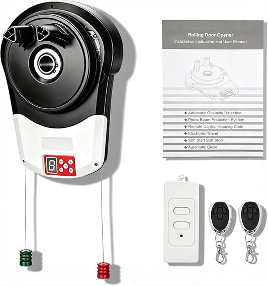 Roll Up Door Opener with 3 Remotes for Garage Warehouse Store Barn Farm | Automatic Roll Up Door Opener 800N 110V, 50dB Quiet, 164FT Remote, Military-Grade Encryption, Auto-Reverse on Obstacles