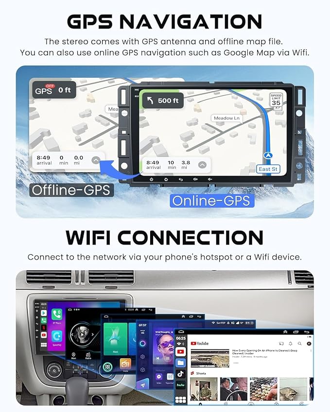 6G+128G 8-core Car Radio for 2007-2012 Chevrolet Chevy Silverado Impala, GMC Sierra Acadia Enclave Yukon, Buick 8" IPS Touch Screen Car Stereo with GPS, CarPlay/Android Auto, Backup Camera/DSP/SWC