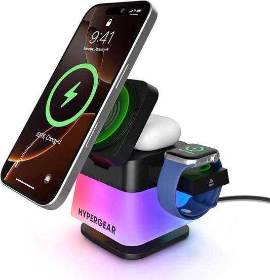 MagSafe 3-in-1 Cube Wireless Charging Stand, 15W Foldable Fast Magnetic Charger Dock, Phone Mount for iPhone 17/16/15, Apple Watch 1-8/Ultra & AirPods