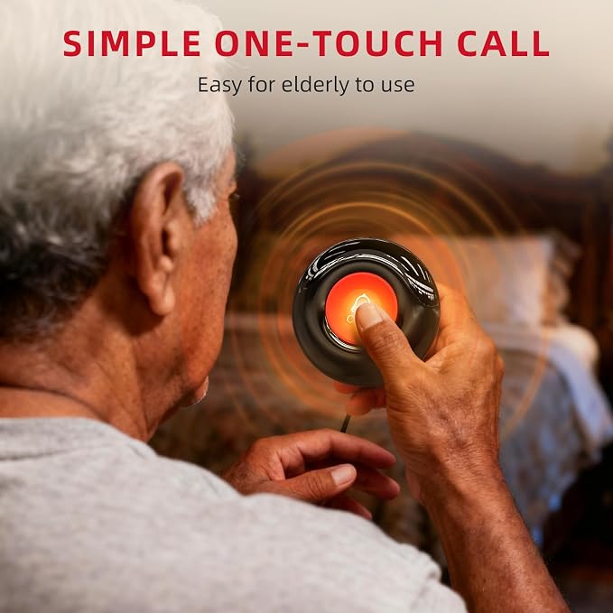 CallToU Caregiver Pager Wireless Call Button for Elderly at Home, 500+ ft Open Area Long Range Through Walls, 2 Plug-in Receivers and 3 Waterproof SOS Buttons, Multi-Room Care
