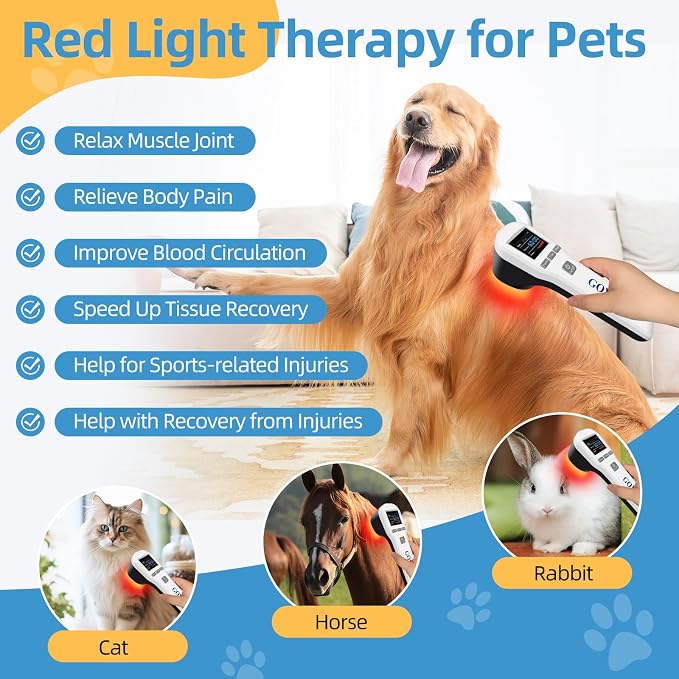Cold Laser Therapy Device for Dogs, Infrared Light Therapy Wand, 2x940nm+2x850nm+16x650nm, Red Light Therapy for Hip & Joint Care Arthritis Pain Relief, Low Level Laser Therapy for Wound Healing