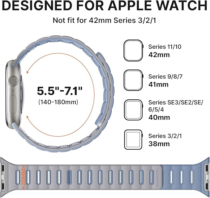 Bandletic Reversible Magnetic Band Compatible with Apple Watch Bands for Women 40mm 41mm 42mm(Series 11 10) 38mm Men, Soft Waterproof Strong Magnet Sports Strap for iWatch Series 9 8 7 6 5 4 SE 3 2 1