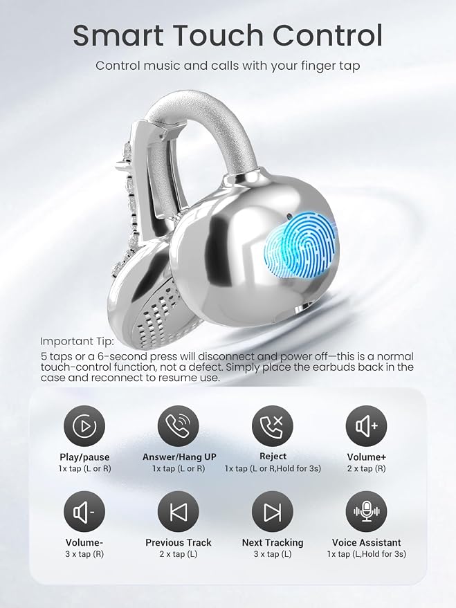 JewelPods C3 Wireless Bluetooth Earbuds, Jeweled Open-Ear Headphones, SLV | Ultra-Light Memory Wire Clip-On Earrings for All-Day Comfort, 60H Playtime, Sweat & Water Resistant, Premium Sound